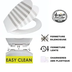 Abattant WC - Thermodur - Charnières PS - SEAUVILLE - Gris et Blanc MSV
