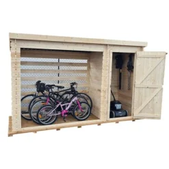 Abri-bûches 2 m² en bois brut 20 mm avec abri fermé 3,29 x 1,22 m HABRITA