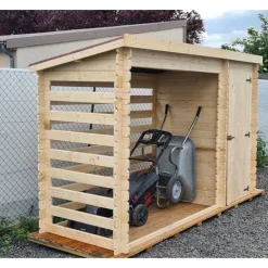 Abri-bûches 2 m² en bois brut 20 mm avec abri fermé 3,29 x 1,22 m HABRITA