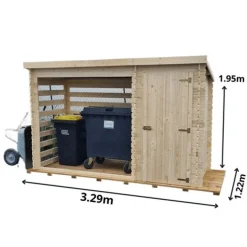 Abri-bûches 2 m² en bois brut 20 mm avec abri fermé 3,29 x 1,22 m HABRITA