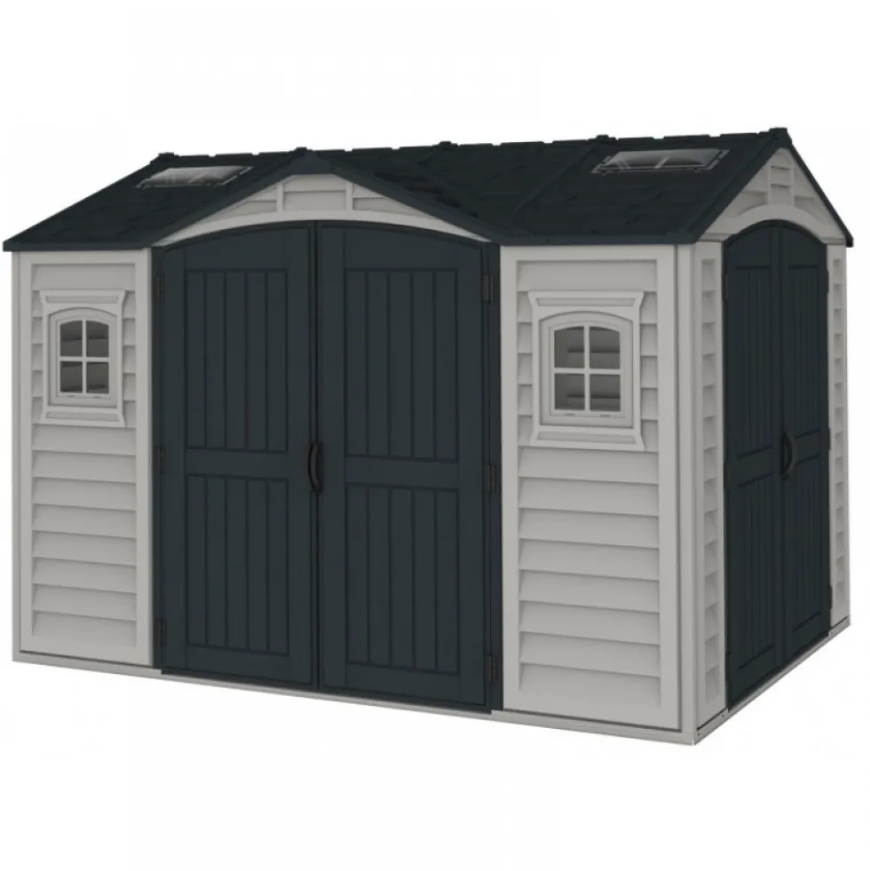 Abri de jardin PVC Apex + kit de fondation - kit 2 fenêtre - 2 puits de lumière - 8,05 m² DURAMAX
