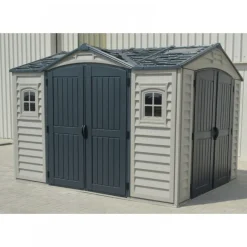 Abri de jardin PVC Apex + kit de fondation - kit 2 fenêtre - 2 puits de lumière - 8,05 m² DURAMAX