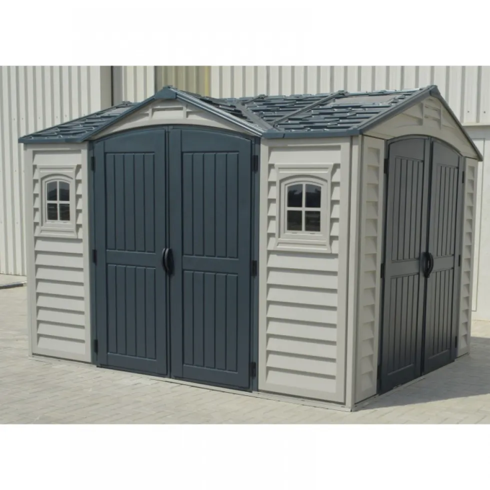 Abri de jardin PVC Apex + kit de fondation - kit 2 fenêtre - 2 puits de lumière - 8,05 m² DURAMAX