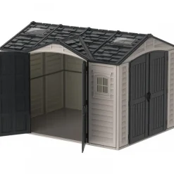 Abri de jardin PVC Apex + kit de fondation - kit 2 fenêtre - 2 puits de lumière - 8,05 m² DURAMAX