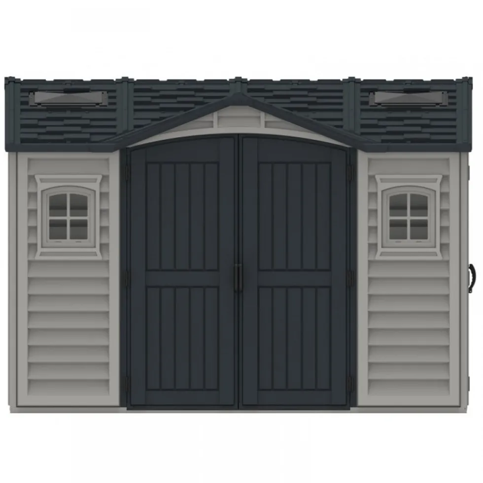 Abri de jardin PVC Apex + kit de fondation - kit 2 fenêtre - 2 puits de lumière - 8,05 m² DURAMAX