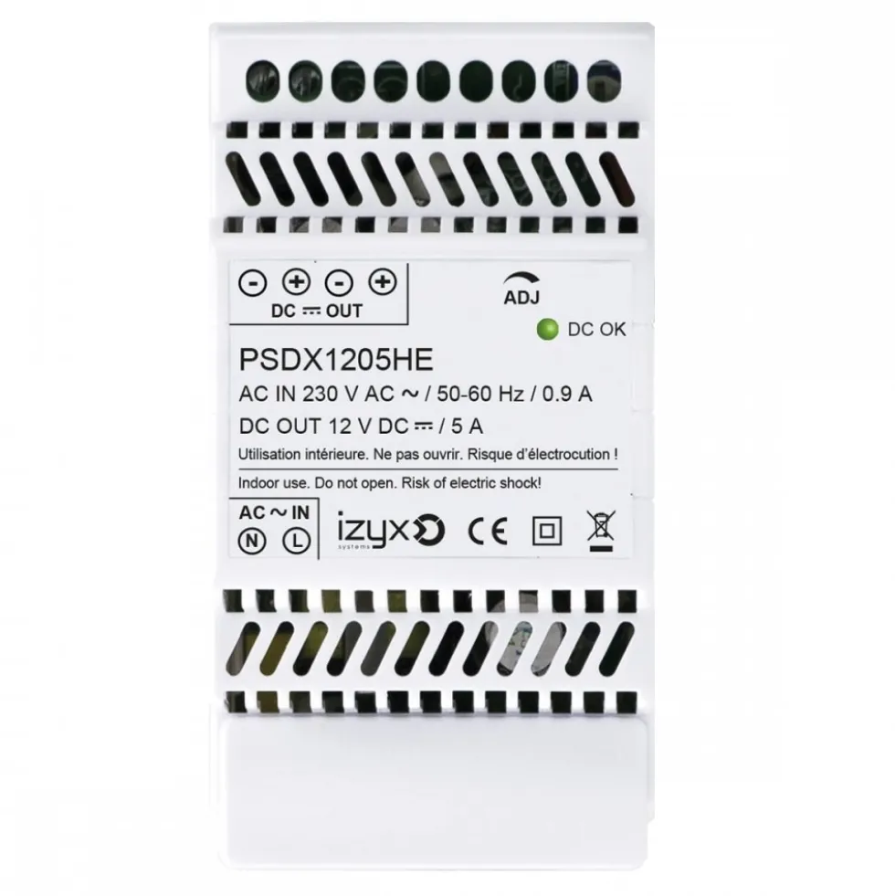 Alimentation pour rail DIN 3M 230V AC - 12V DC (12-14V) - 5A Izyx