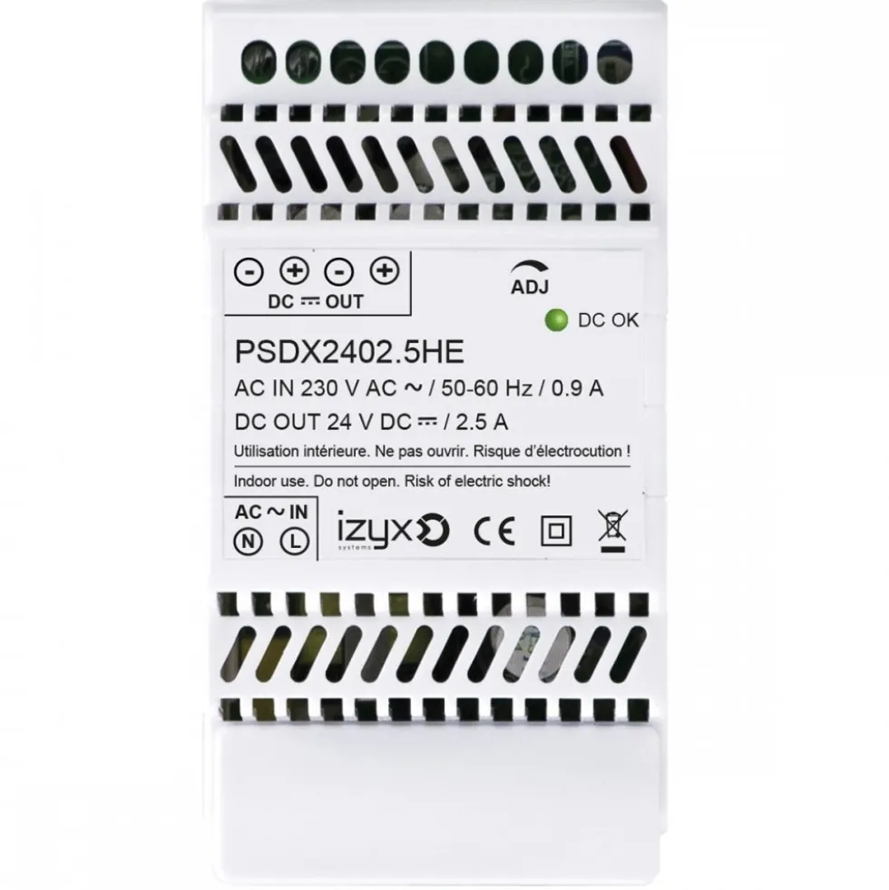 Alimentation pour rail DIN 3M 230V AC - 27.6V DC (24-28V) - 2,5A Izyx