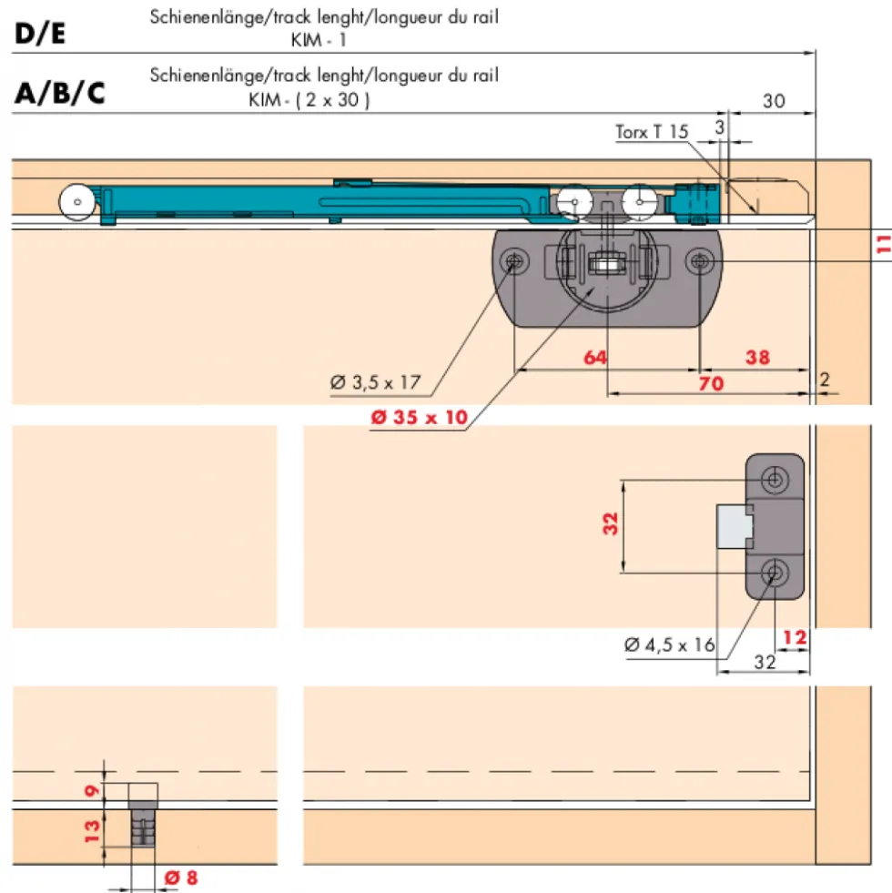 Amortisseur pour porte coulissante Clipo 16 H ou 16 GPK EKU