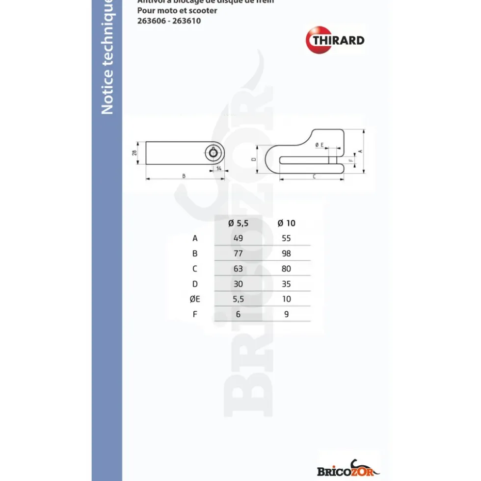 Antivol bloque-disque de frein - pour moto et scooter FTH THIRARD