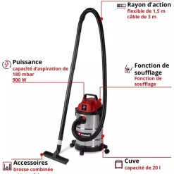 Aspirateur eau et poussières - 20L - puissance 900W - TC-VC 2045 S EINHELL