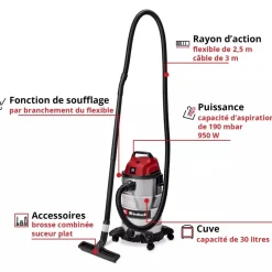 Aspirateur eau et poussières - 30L - puissance 950W - TC-VC 3055 S EINHELL