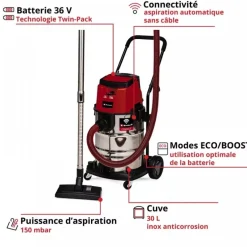 Aspirateur eau et poussières sans fil TP-VC 36/30 S Auto-Solo EINHELL PROFESSIONAL
