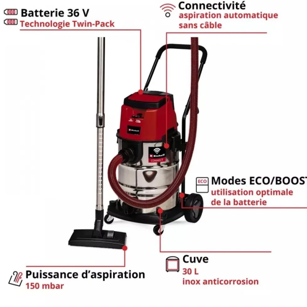 Aspirateur eau et poussières sans fil TP-VC 36/30 S Auto-Solo EINHELL PROFESSIONAL