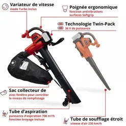 Aspirateur à feuilles - sans fil - 18V - GE CL 36/230 Li E - Solo EINHELL