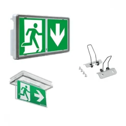BAES One Universel Evacuation IP44 + porte drapeau standard + kit d'encastrement BLOC.TECH
