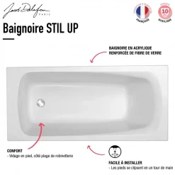 Baignoire 150x70 cm avec pieds réglables - acrylique blanc - Stil Up JACOB DELAFON