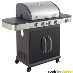 Barbecue gaz américain 4 brûleurs + réchaud latéral - FIDGI 4 COOK IN GARDEN