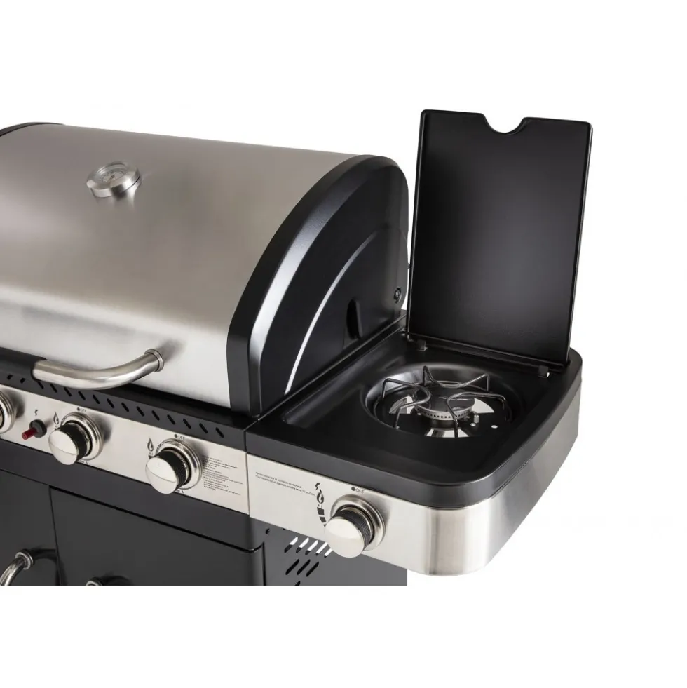 Barbecue gaz américain 4 brûleurs + réchaud latéral - FIDGI 4 COOK IN GARDEN