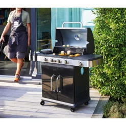 Barbecue gaz américain 4 brûleurs + réchaud latéral - FIDGI 4 COOK IN GARDEN