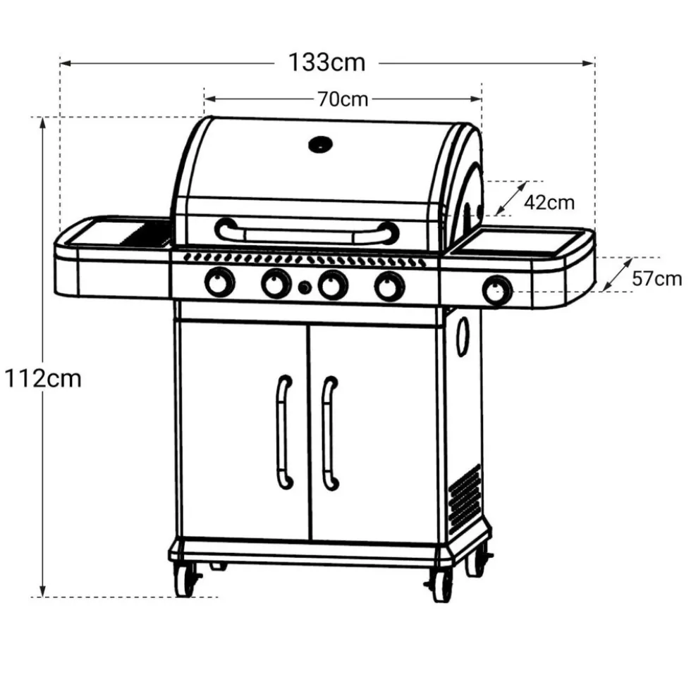 Barbecue gaz américain 4 brûleurs + réchaud latéral - FIDGI 4 COOK IN GARDEN
