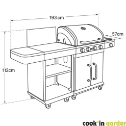 Barbecue gaz 4 brûleurs + desserte - FIDGI 4 COOK IN GARDEN