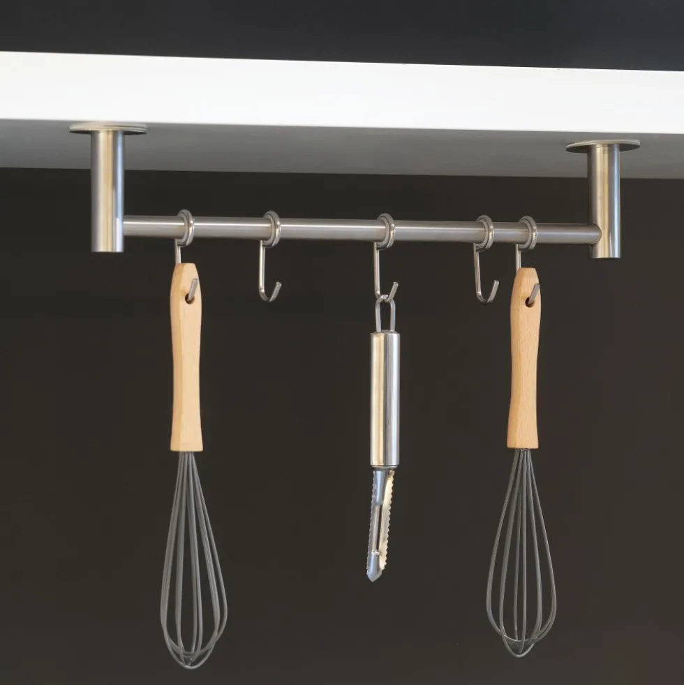 Barre adhésive en acier inoxydable avec 5 crochets Supra - pour cuisine EMUCA