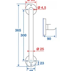 Barre d'appui droite Hypeco - Longueur 300 mm PELLET ASC