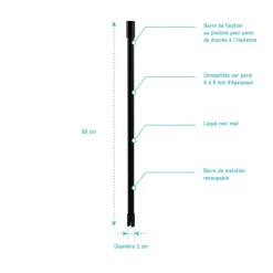 Barre de fixation au plafond pour paroi de douche Parma 2 - 60 cm recoupable AURLANE