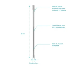 Barre de fixation au plafond pour paroi de douche Parma 2 - 60 cm recoupable AURLANE