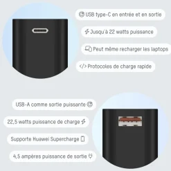 Batterie externe compacte rechargeable 20 Ah - 2 ports USB - PB222PD ANSMANN
