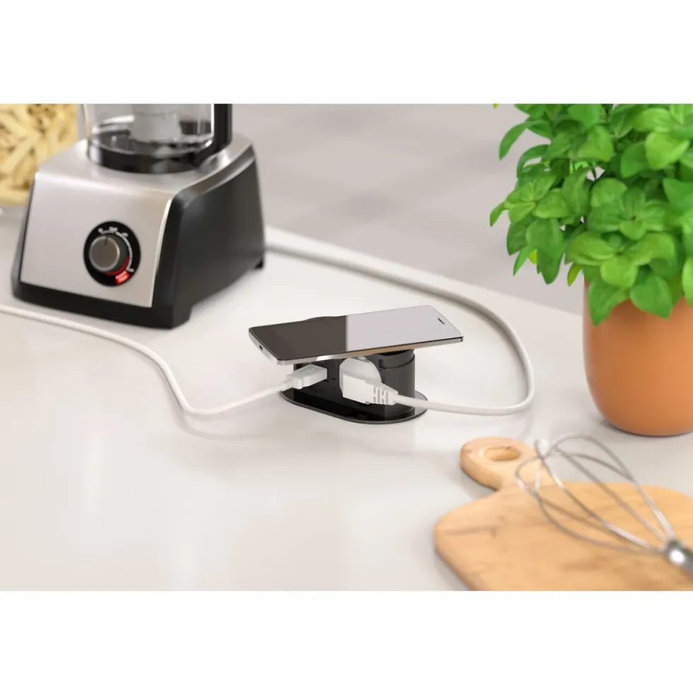 Bloc multiprise escamotable 1 prise + 2 chargeurs USB A+C Piccolino QI SYNERCIA
