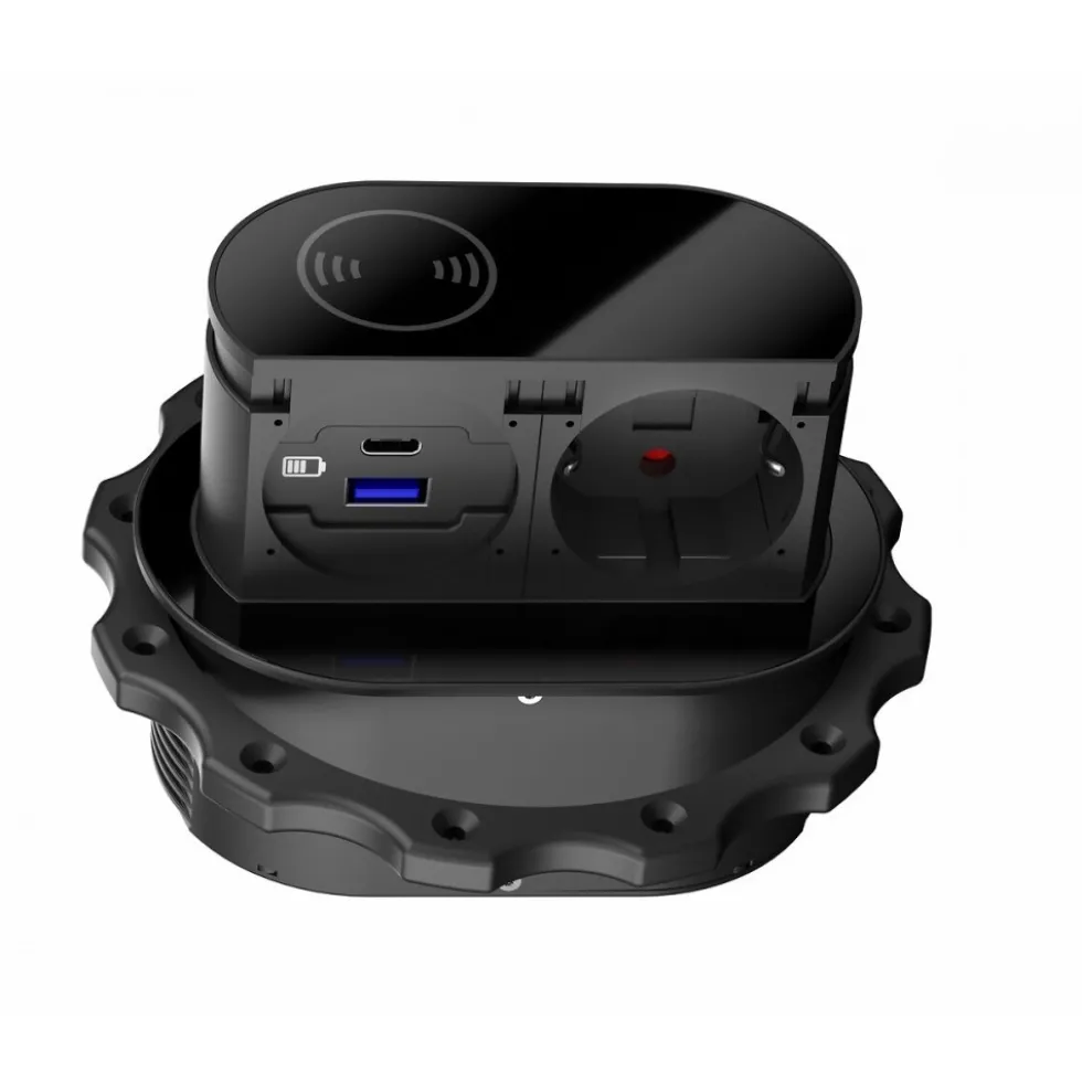 Bloc multiprise escamotable 1 prise + 2 chargeurs USB A+C Piccolino QI SYNERCIA