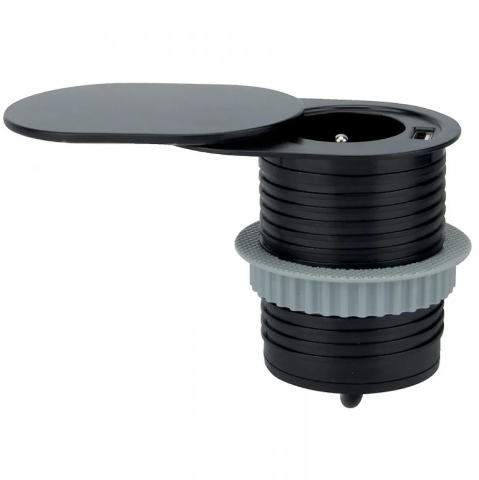 Bloc prise Slidy avec cache coulissant noir SYNERCIA
