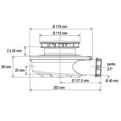 Bonde de douche extra-plate pour receveur 90 mm x 60 mm - Flush 44 VALENTIN
