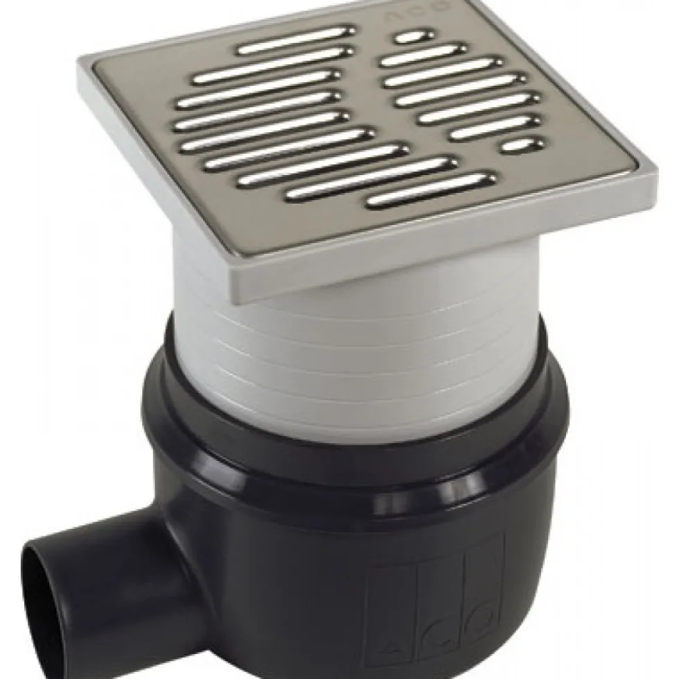 Bonde de douche à l'italienne 150 x 150 mm ajustable sortie horizontale ACO