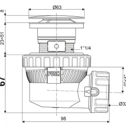 Bonde de lavabo à pression avec siphon gain de place Ø32 - Nano 6.7 WIRQUIN PRO