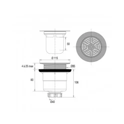 Bonde pour receveur de douche Ø90 mm à grille - à visser ou coller VALENTIN