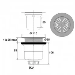 Bonde pour receveur de douche Ø90 mm à grille - à visser ou coller VALENTIN