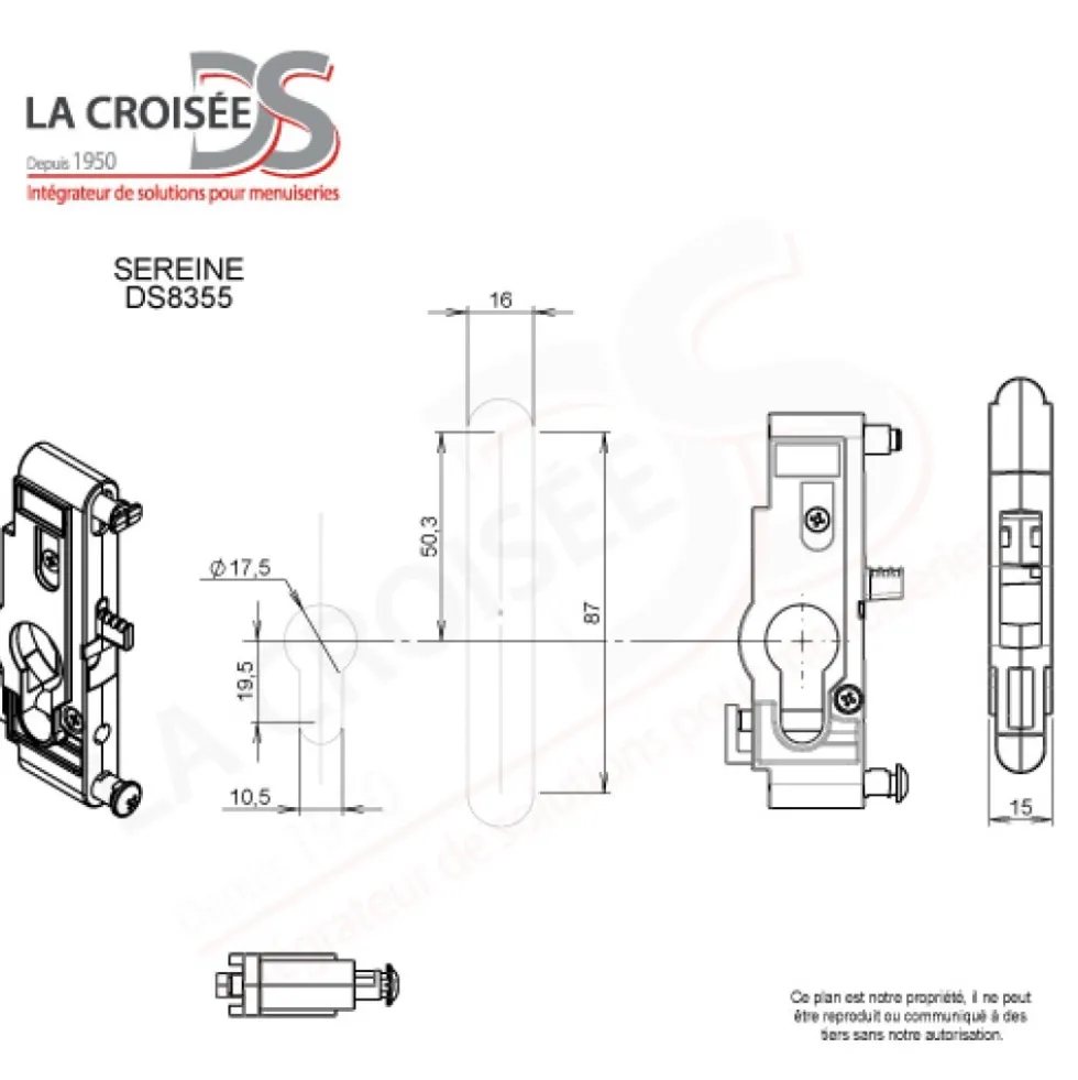 Boîtier DS8355 Serinox - pour têtière Serinox 3 points DS8406 LA CROISÉE DS
