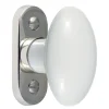 Bouton de fenêtre ovale en porcelaine sur platine moderne nickelée MÉRIGOUS