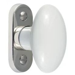Bouton de fenêtre ovale en porcelaine sur platine moderne nickelée MÉRIGOUS