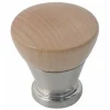 Bouton de meuble cône bois naturel verni et chromé mat CADAP