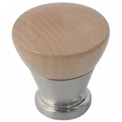 Bouton de meuble cône bois naturel verni et chromé mat CADAP