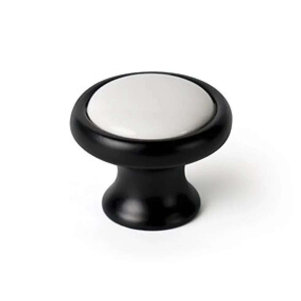 Bouton de meuble en acier et porcelaine noir mat et blanc CS 220691 Interges