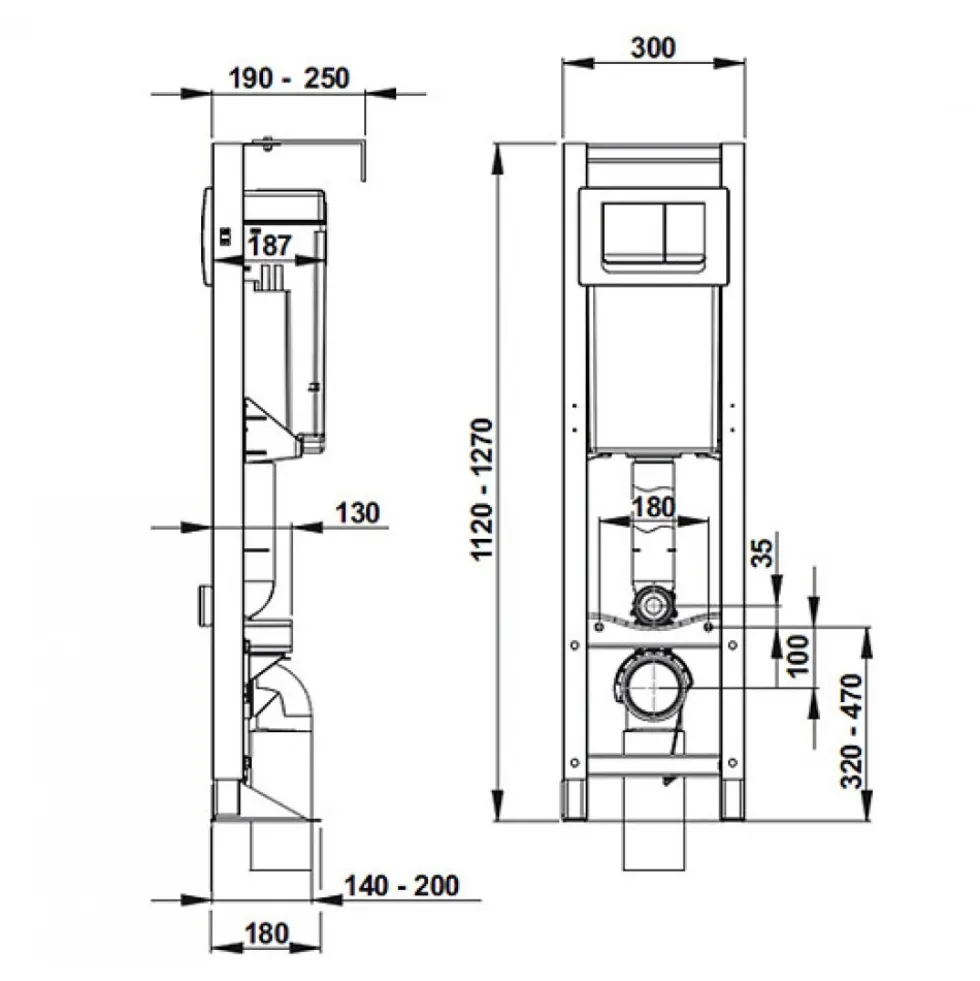 Bâti-support WC autoportant avec réservoir et double commande basculante PRESTO