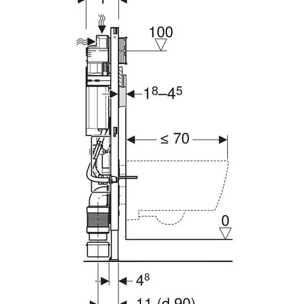 Bâti-support WC suspendu réglable PMR - réservoir à encastrer - Duofix GEBERIT