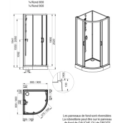 Cabine de douche 1/4 rond 80 cm Iziglass 2 - accès d'angle portes coulissantes LEDA