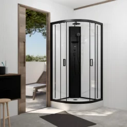 Cabine de douche 1/4 rond 85 cm noir mat Pepper 3 - portes coulissantes AURLANE