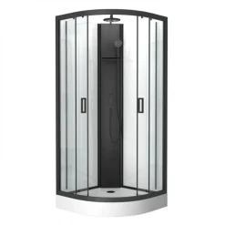 Cabine de douche 1/4 rond 85 cm noir mat Pepper 3 - portes coulissantes AURLANE