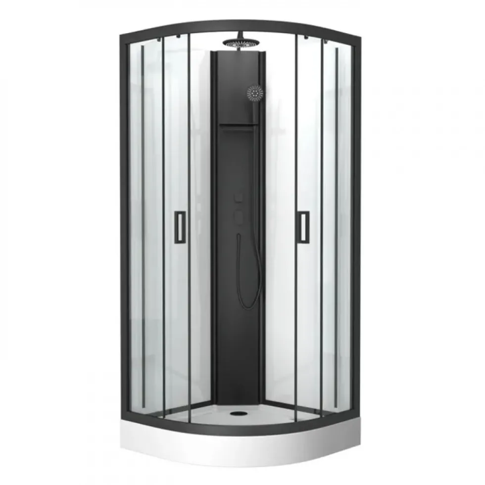 Cabine de douche 1/4 rond 85 cm noir mat Pepper 3 - portes coulissantes AURLANE